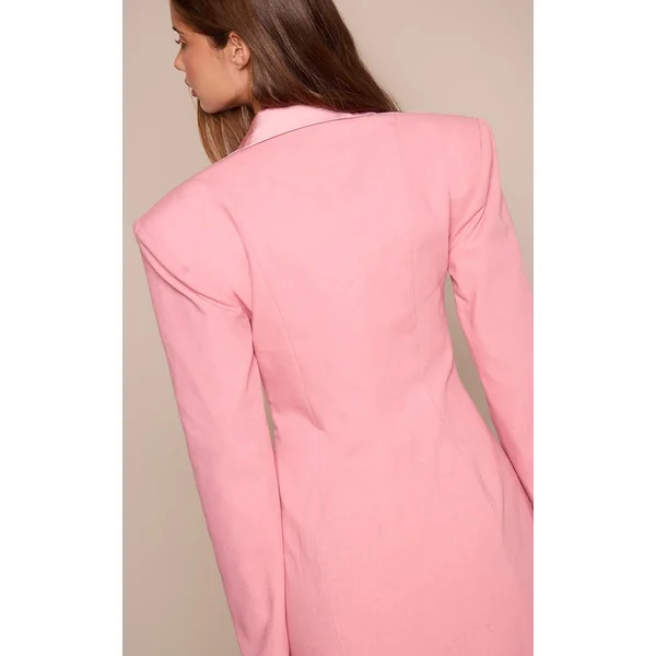 Rose Robe Blazer Ajustée Tissée À Revers En Satin
