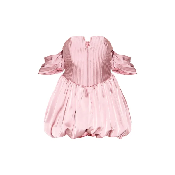 Rose Robe Droite Grande Taille En Satin Rose Avec Épaules Dénudées Et Volume Bouffant