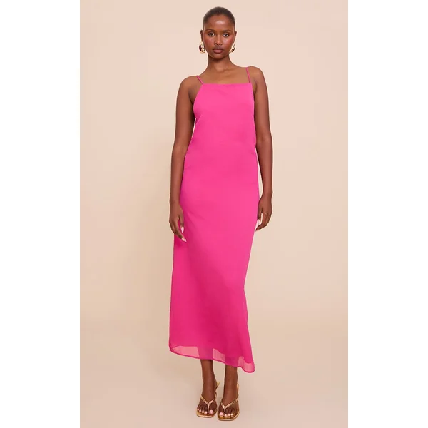 Rose Robe Longue Tissée À Bretelles Avec Détails De Finition