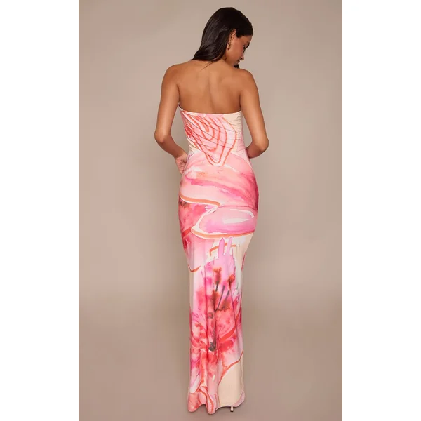 Rose Robe Maxi Bandeau À Imprimé Floral