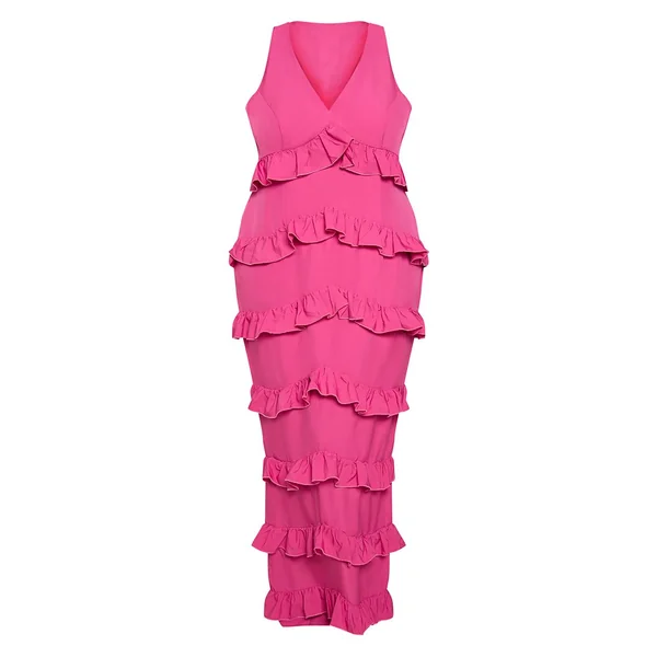 Rose Robe Mini En Mousseline À Encolure Dos-nu Avec Détails À Volants Grande Taille