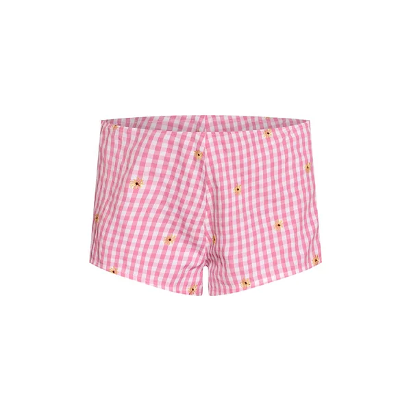 Rose Short Taille Haute En Coton Vichy Brodé