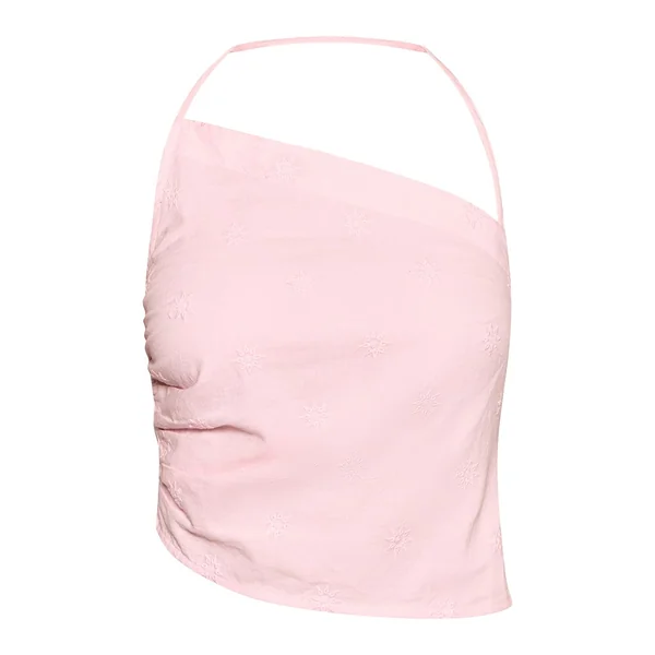 Rose Tendre Ensemble Haut Asymétrique À Une Épaule Broderie Florale
