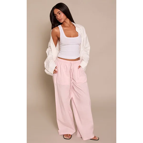 Rose Tendre Pantalon Petite En Lin Avec Taille À Cordon Coulissant