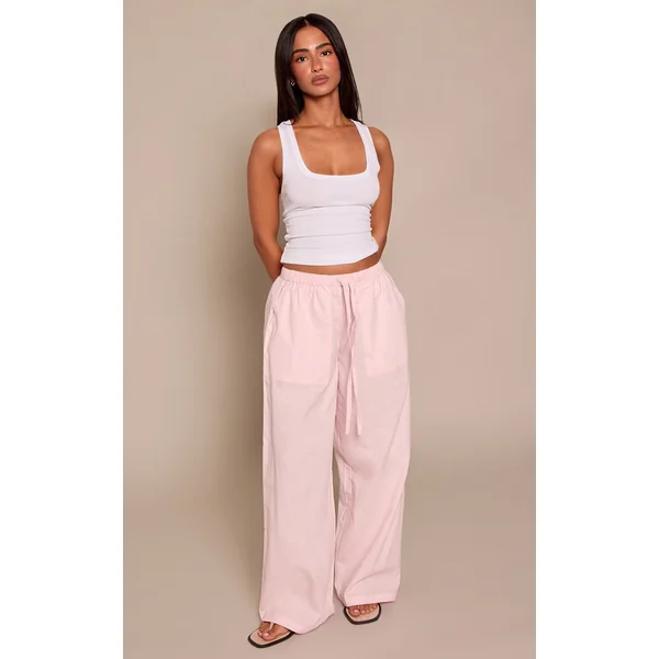 Rose Tendre Pantalon Petite En Lin Avec Taille À Cordon Coulissant