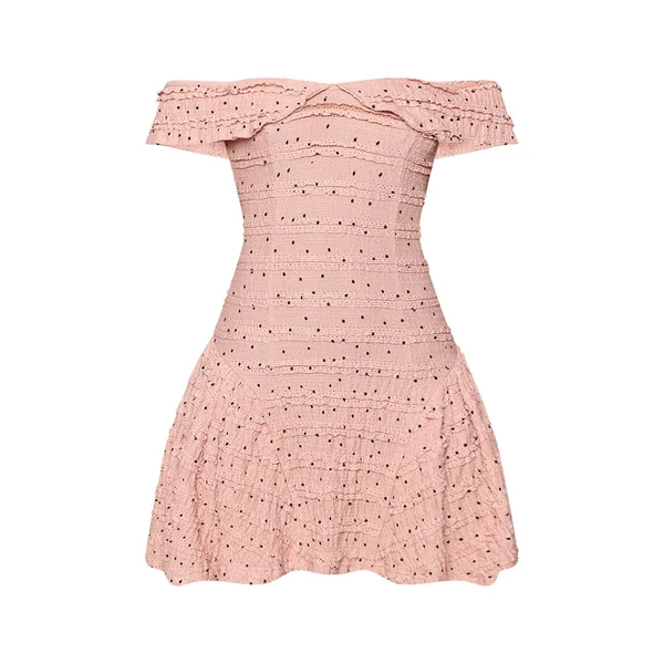 Rose Tendre Robe Droite Bardot À Pois Texturée
