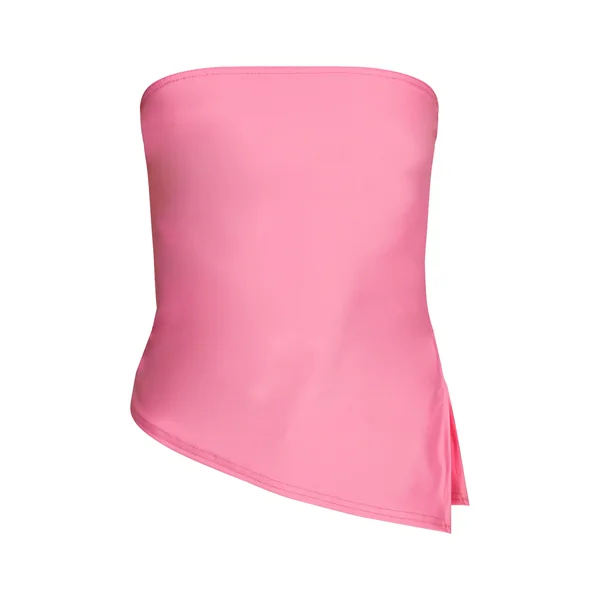 Rose Top Bandeau Asymétrique Slinky Contour À Ourlet Fendu Longue Coupe