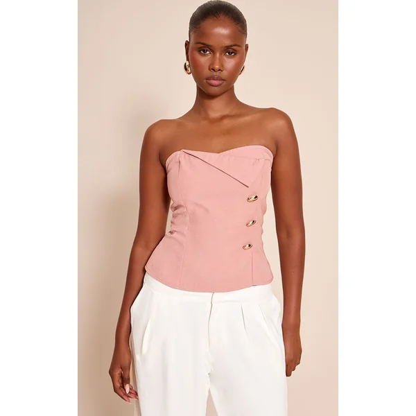 Rose Top Bandeau À Détail De Passepoil Tissé