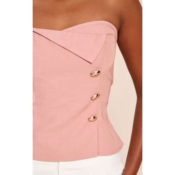 Rose Top Bandeau À Détail De Passepoil Tissé