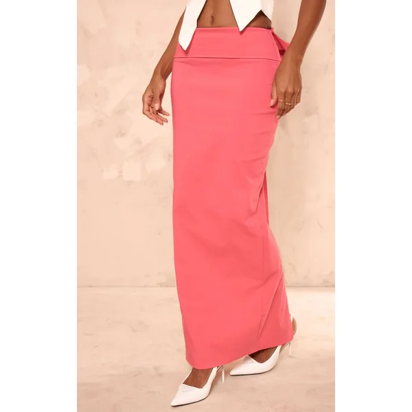 Rose Vif Jupe Longue En Tissu Extensible Avec Nœud Surdimensionné