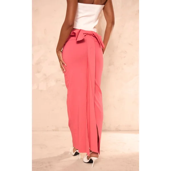 Rose Vif Jupe Longue En Tissu Extensible Avec Nœud Surdimensionné