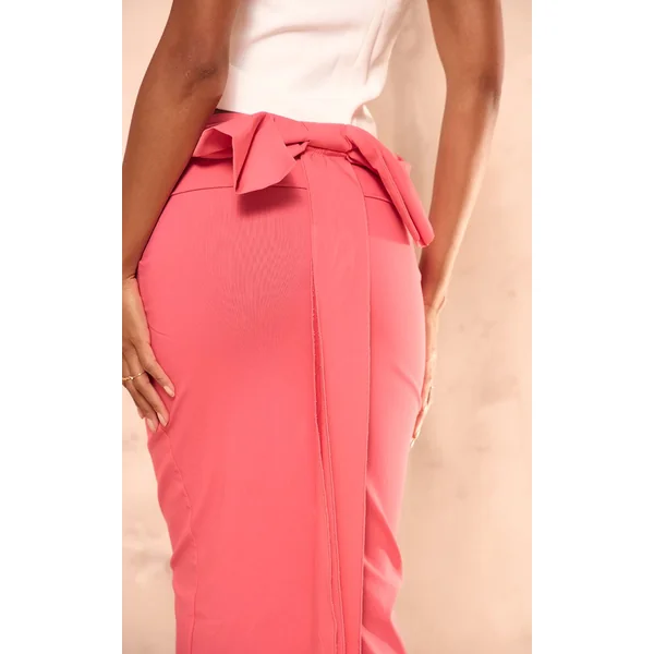 Rose Vif Jupe Longue En Tissu Extensible Avec Nœud Surdimensionné