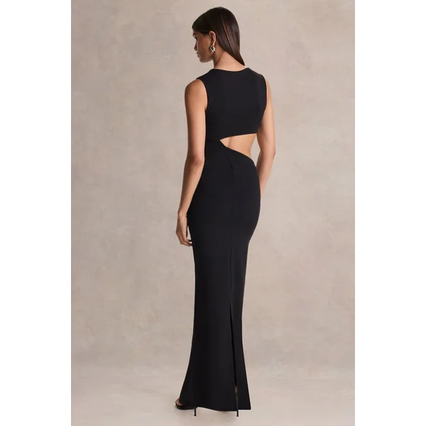 Roseth | Robe longue noire à encolure haute avec cape amovible