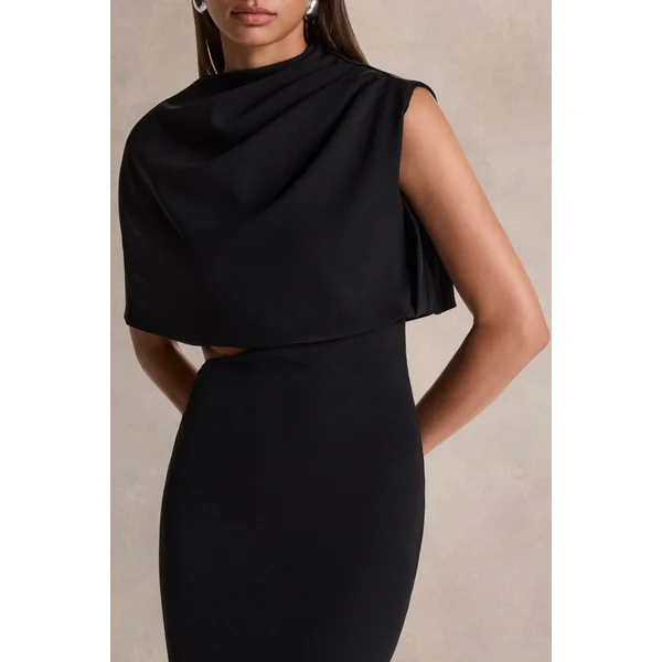 Roseth | Robe longue noire à encolure haute avec cape amovible
