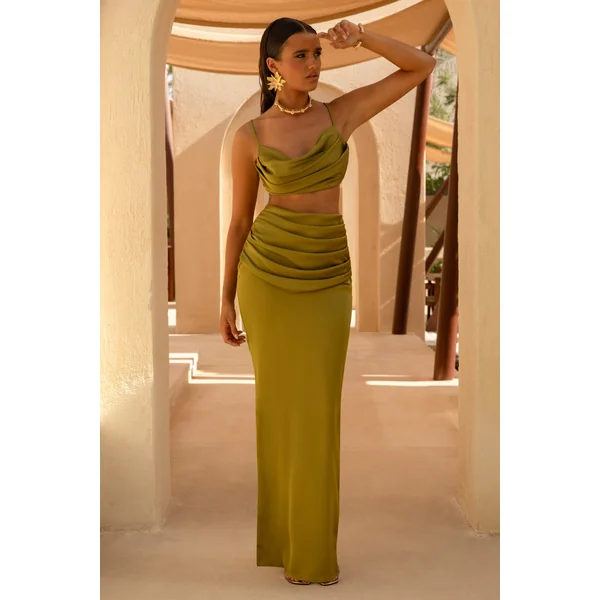 Rosita | Jupe longue froncée vert kaki