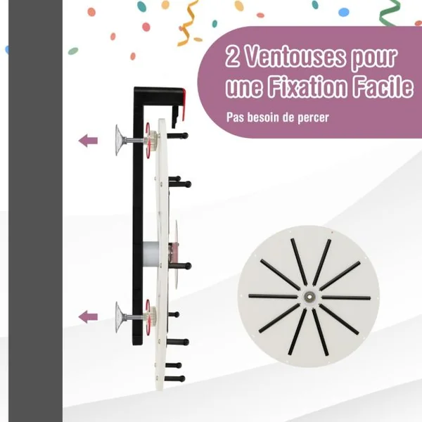 Roue de la Fortune Murale 38 CM avec 10 Emplacements Marqueur et Effaceur Inclus Base avec Ventouses de Fixation