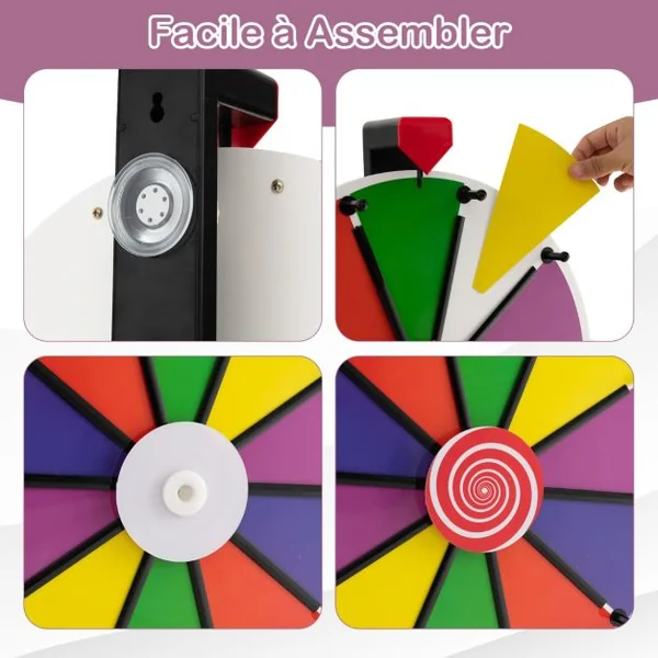 Roue de la Fortune Murale 38 CM avec 10 Emplacements Marqueur et Effaceur Inclus Base avec Ventouses de Fixation