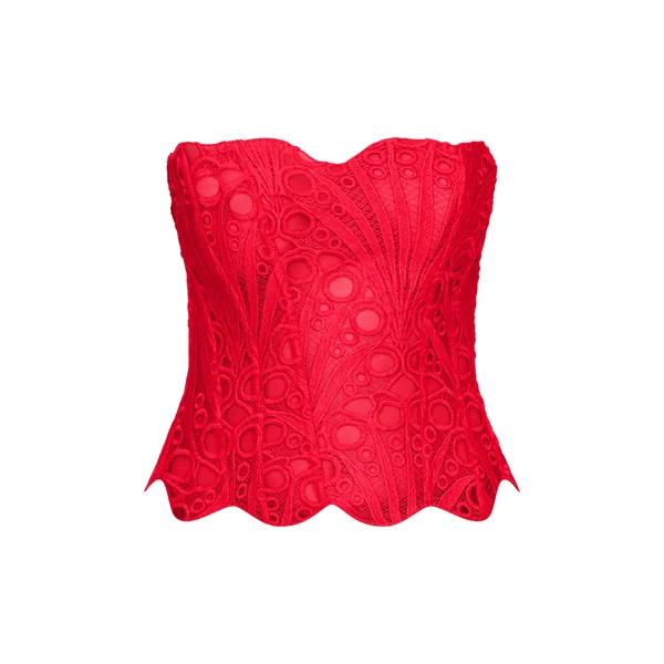 Rouge Corset En Dentelle Florale Transparente Texturée