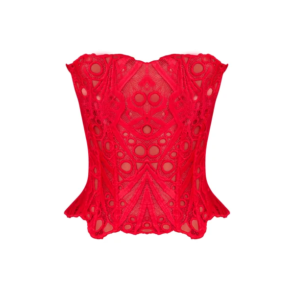 Rouge Corset En Dentelle Florale Transparente Texturée Petite Taille