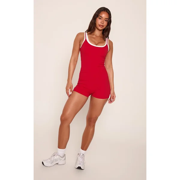 Rouge Débardeur De Sport Sculptant À Double Couche Contrastée