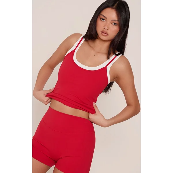 Rouge Débardeur De Sport Sculptant À Double Couche Contrastée