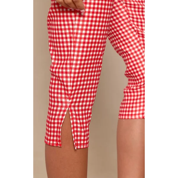 Rouge Ensemble Coordonné Pantalon Capri Imprimé Vichy