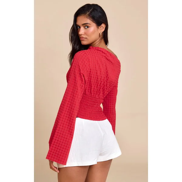 Rouge Haut À Détail Froncé Asymétrique