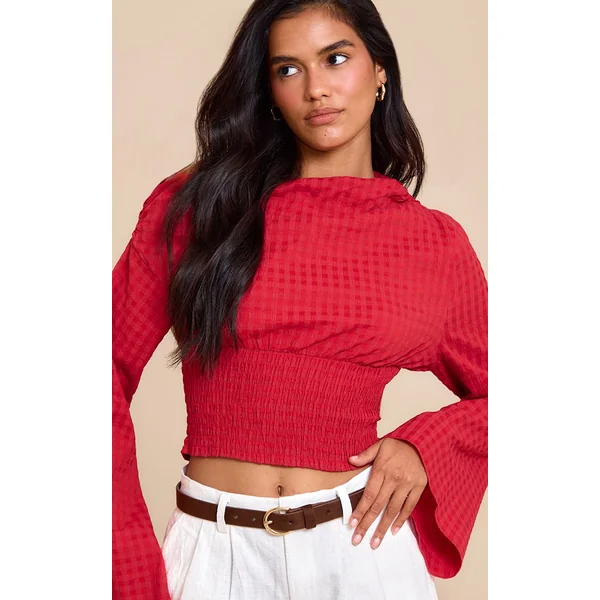 Rouge Haut À Détail Froncé Asymétrique