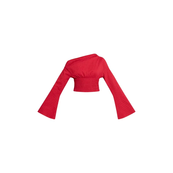 Rouge Haut À Détail Froncé Asymétrique