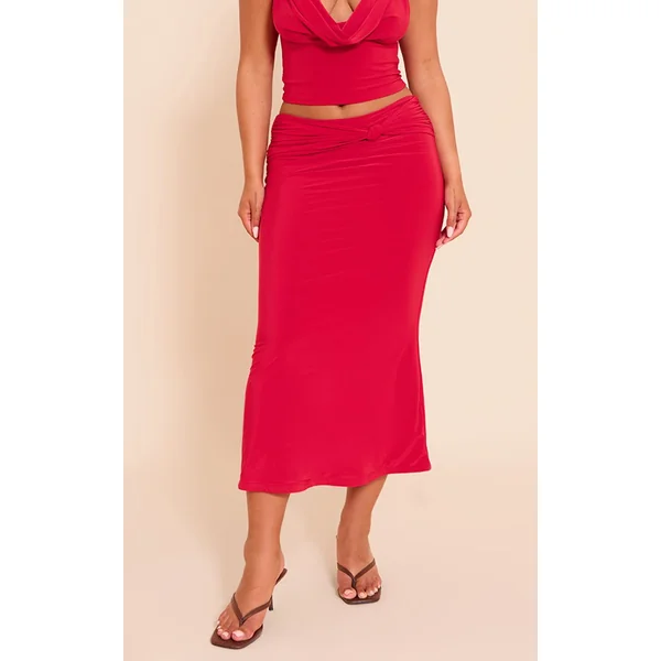 Rouge Jupe Midi Drapée En Slinky Shape