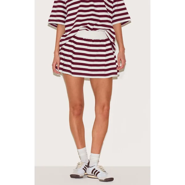 Rouge Jupe-short De Tennis Mini Plissée À Rayures Coordonnée