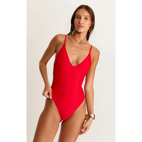 Rouge Maillot De Bain Échancré Basique