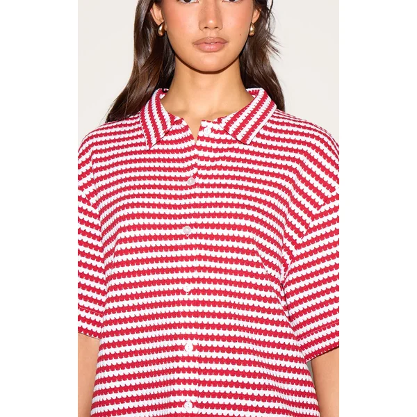 Rouge Rayé Ensemble Coordonné Chemise Texturée