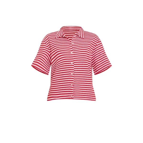 Rouge Rayé Ensemble Coordonné Chemise Texturée