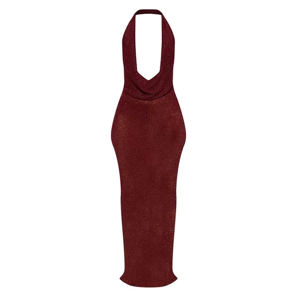 Rouge Robe De Plage Longue À Encolure Drapée En Voile Pailleté