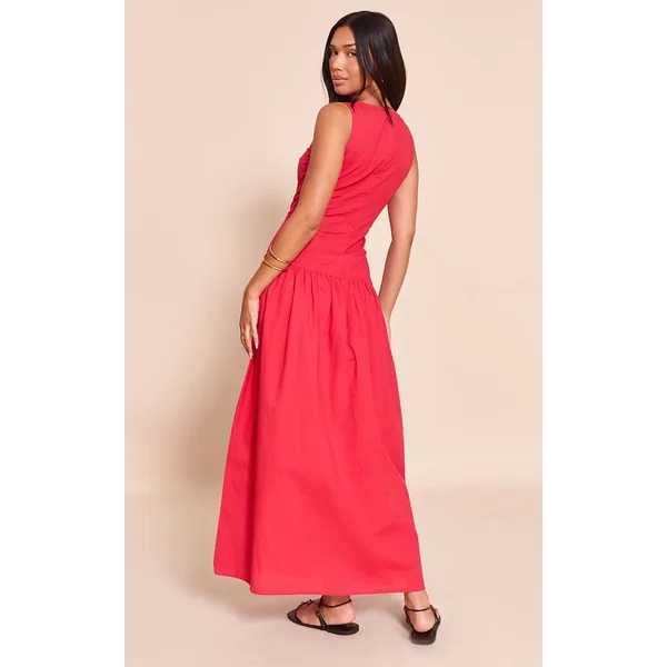 Rouge Robe Maxi À Taille Basse