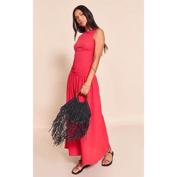 Rouge Robe Maxi À Taille Basse