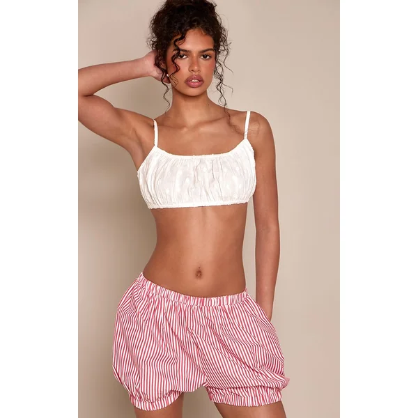 Rouge Short Bouffant À Rayures