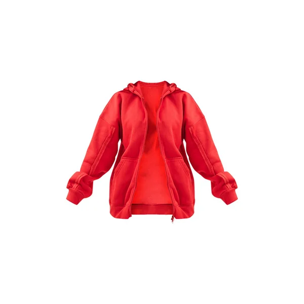 Rouge Sweat À Casynthétiqueche Oversize Zippé Avec Détails De Coutures