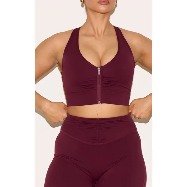 Rouge Vin Brassière De Sport Shape Active Froncée Avec Zip Et Bonnets