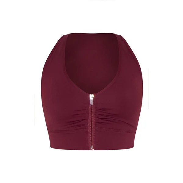 Rouge Vin Brassière De Sport Shape Active Froncée Avec Zip Et Bonnets