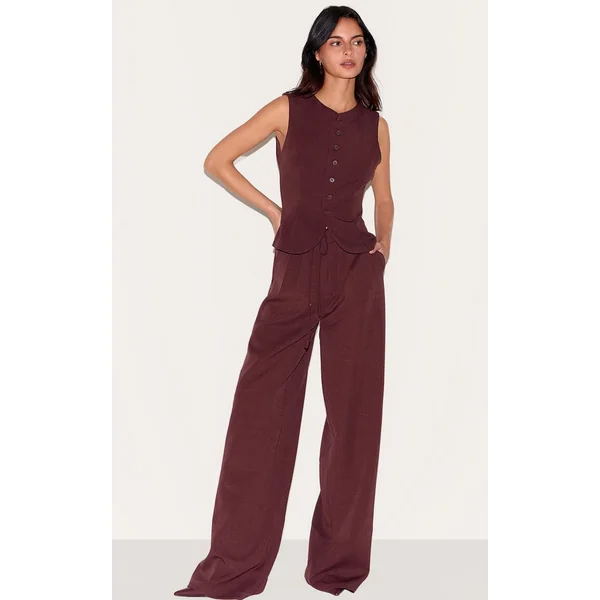 Rouge Vin Gilet Ajusté En Tissu Tissé