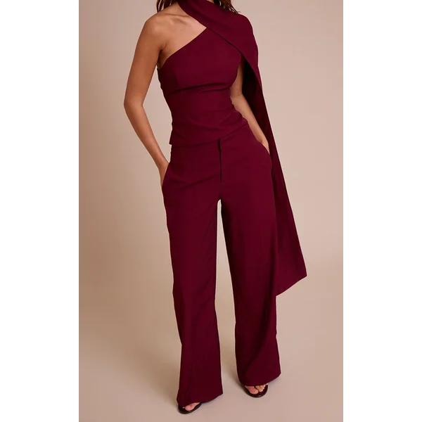 Rouge Vin Pantalon Tailleur Tissé Avec Détails De Coutures