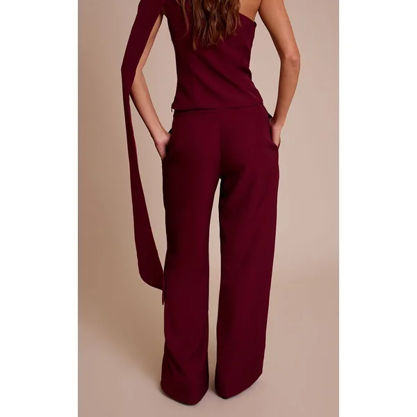Rouge Vin Pantalon Tailleur Tissé Avec Détails De Coutures
