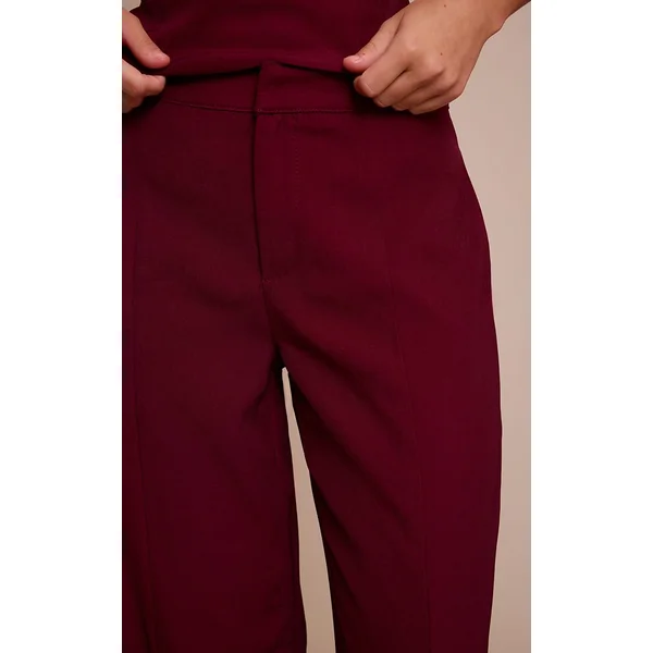 Rouge Vin Pantalon Tailleur Tissé Avec Détails De Coutures