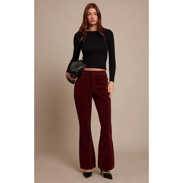 Rouge Vin Pantalon Évasé En Synthétique
