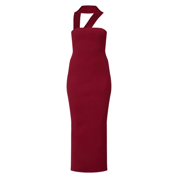 Rouge Vin Robe Maxi Bandeau Côtelée Brossée Avec Détail Foulard