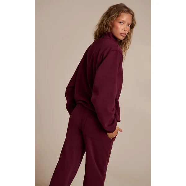 Rouge Vin Sweat-shirt À Fermeture Éclair Quart