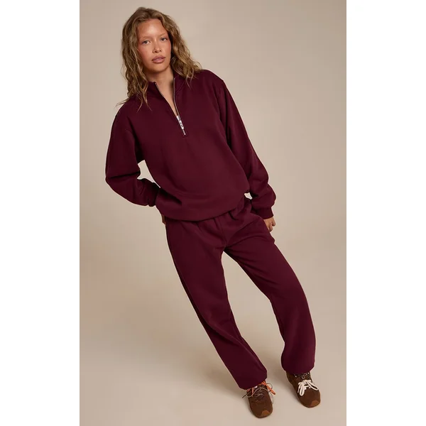 Rouge Vin Sweat-shirt À Fermeture Éclair Quart
