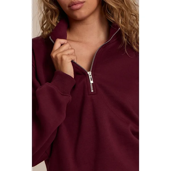 Rouge Vin Sweat-shirt À Fermeture Éclair Quart